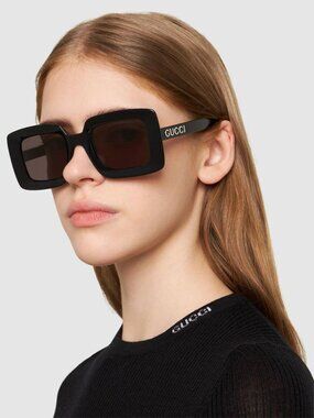 Gucci GG1718S 001 Women Sunglasses Black Square Frame, Grey Lenses